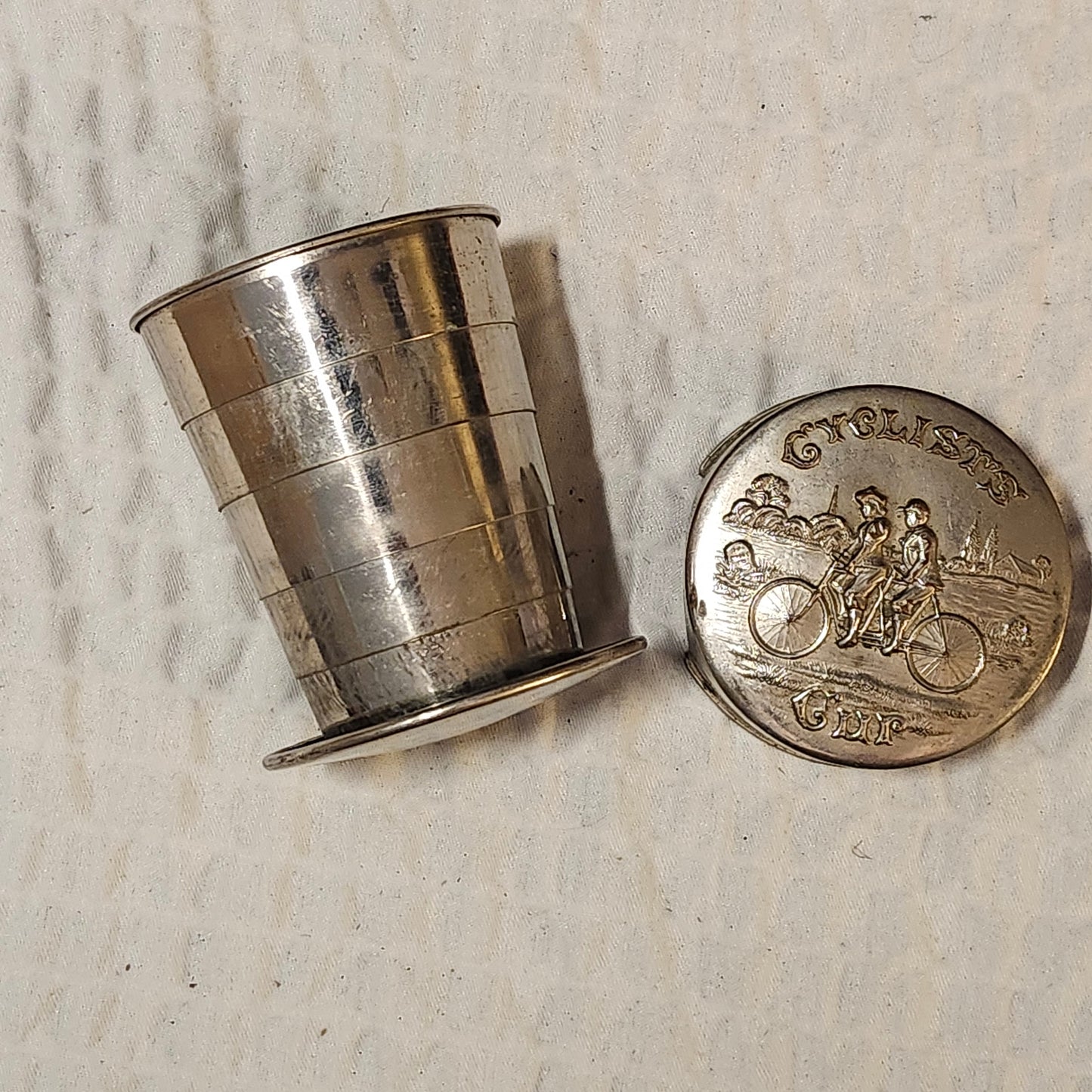 Vintage Collapsing Bicyclist Cup